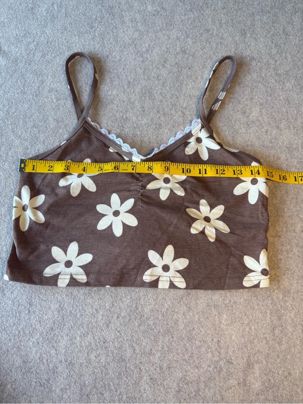 Brown Floral Spaghetti-Strap Crop Tank Top - Picture 3 of 6